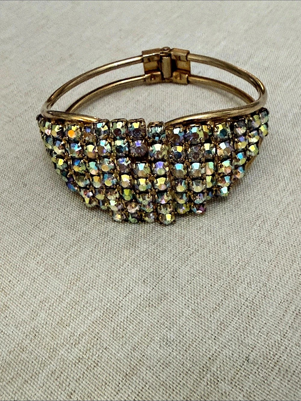 Gold-Tone Aurora Borealis Rhinestone Cuff Bracelet